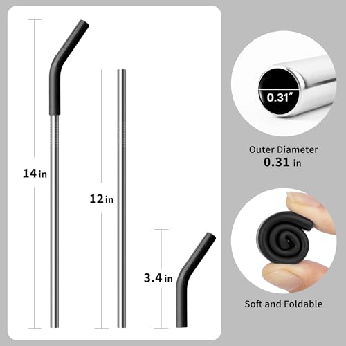 Image of Metal Straw for 40 oz Stanley Cup, Reusable Stainless Steel Straws with Silicone Tip for Simple Modern, Meoky 40oz Tumbler, 12 inch Extra Long Straws, Cleaning Brush, 1 Portable Bag