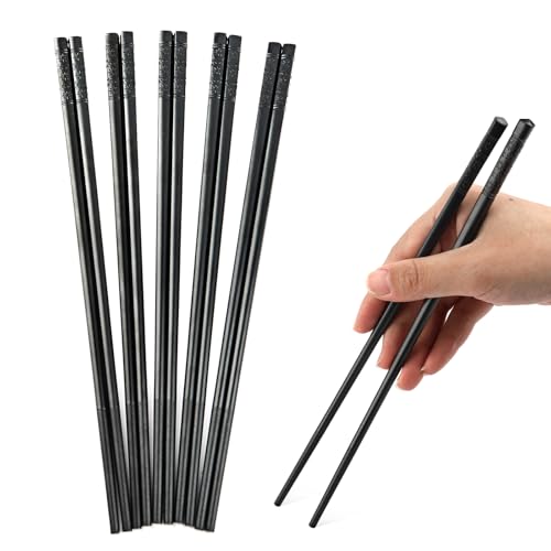 Chinesische Stäbchen ,5 Paar Stäbchen Zum Essen, Essstäbchen Spülmaschinenfest, Wiederverwendbar,Schwarz Legie Rungrutschfeste für Chinese Cuisine, Japanese Sushi (24CM)