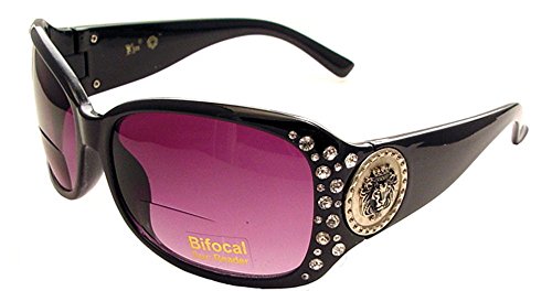 Kleo' Womens Designer Bifocal Reading Sunglasses with Rhinestones - Hard Case Included