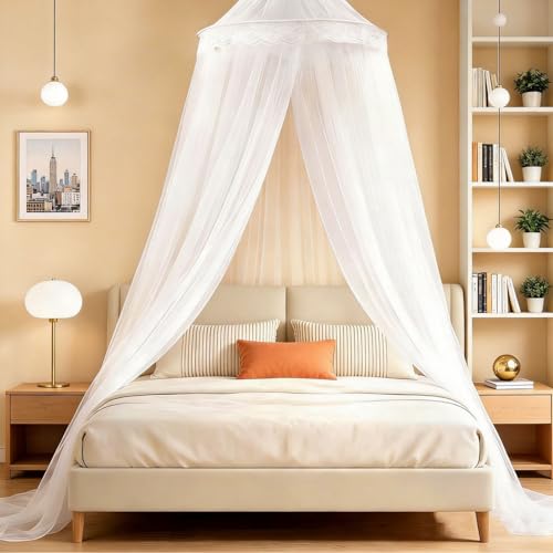 TaiXinYuly Moustiquaire De Lit,Grande Moustiquaire pour Simple & Double,Adulte Tulle Blanc Ciel de lit, Ciel De Lit avec Crochet AdhéSif Plafond, Voyages et...