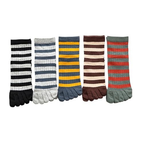 Calcetines de algodón a rayas cortos cinco dedos para hombres y mujeres jóvenes