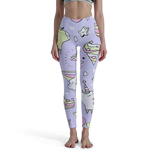 CUCIN-Legging Princess Girls and Unicorn Cloud Printed Material Training Trousers – 4-Way Stretch Compression Yoga Capri Pants Unicorn, White, Small