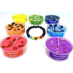 Serenity Crystals Chakra Candle Set – Beautifully Crafted Crystal Infused Candles for Meditation, Healing and Wellness a Suitable Gift for Chakra Spiritual Yoga Meditation, Includes Bracelet