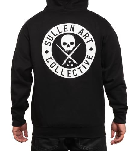Sullen Men's Classic Badge of Honor Tattoo Lifestyle Graphic Long Sleeve Zip Up Hooded Fleece Sweatshirt Black3