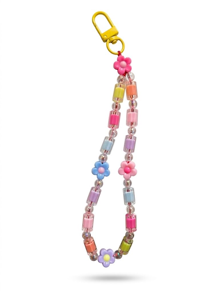 Beaded Phone Charm Wristlet, Y2K Pastel Flower Kawaii Style, Anti-Lost Strap Keychain for iPhone and Android-image-29