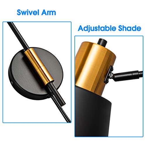 Image of Modern Swing Arm Wall Sconce Plug in Set of 2, Rotatable Black Wall Lights with On /Off Cord for Bedroom, Living Room