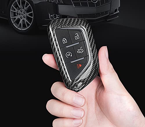 Image of iJDMTOY Real /Genuine Gloss Black Carbon Fiber Key Fob Shell Cover, Compatible with 2020-up Cadillac ATS CT4 CT5 CT6 XT4 XT5 XTS Smart Key Fob