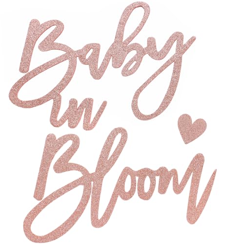 Image of Rose Gold Baby in Bloom Sign Baby Shower - Large Glitter Baby Shower Felt Banner Letters for Arch Backdrop Gender Reveal Girl or Boy Theme Pregnancy Announcement Party Wall Decorations