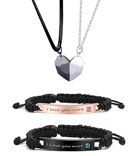 4Pcs Couples Bracelet and Necklace Couples Gifts for Him and Her Matching Necklace…