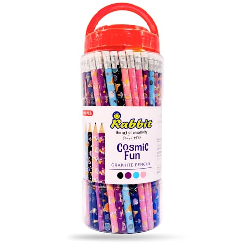 Image of Cosmic Fun Pencils (100) | Super Fun Unicorn & Space Cartoon Theme Dark Lead Pencils for Kids | HB Writing Pencils for Girls & Boys | School & Return Gift Stationery.