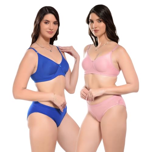 Image of SGC Women Cotton Blend Lingerie Set||Lightly Padded Wirefree Bra & Panty Set||Bridel Set for Women & Girls