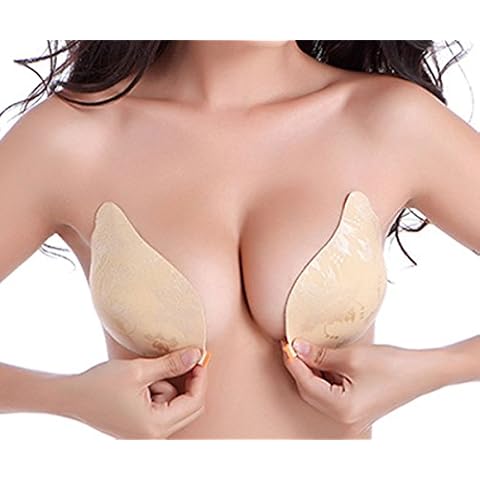 FLORATA Women's Strapless Self Adhesive Reusable Padded Invisible Sticky Push Up Bra for Backless Dress ,PinkSkin, A Cover