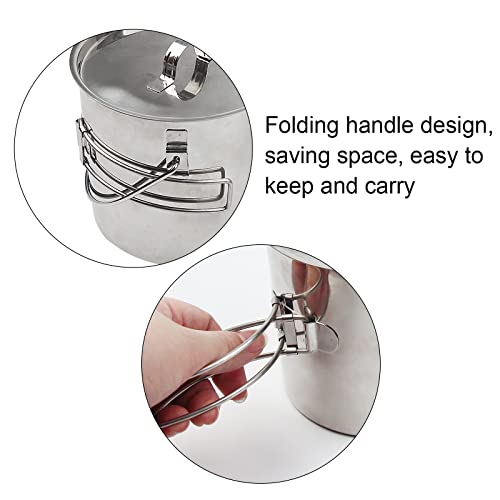 Ca Mode Stainless Steel Camping Pot, 1.4L Campfire Cooking Pots Cookware Mess Kit Backpacking Hiking Picnic With Handle And Lids #TOP7