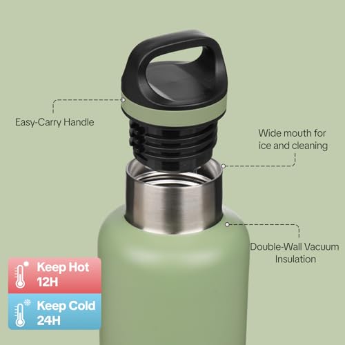 Image of BJPKPK Insulated Water Bottle 32OZ Stainless Steel Water Bottle with Handle Double Walls Vacuum Insulated BPA Free Flask,Forest Green