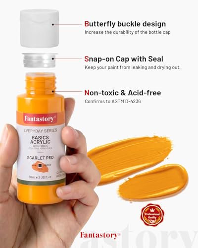 Image of Fantastory Acrylic Paint Set, 24 x 60 ml with 12 Brushes; Christmas Acrylic Paint, Waterproof; For Artwork & DIY Projects on Canvas, Wood, Glass, Clay, Fabric, Ceramic, Paper, Canvas | Waterproof, Great for Artwork & DIY Projects on Canvas, Wood, Glass, Clay, Fabric, Ceramic, Paper