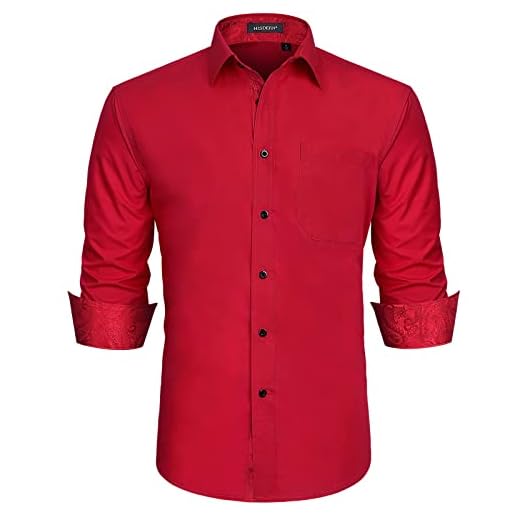 Camicia da Uomo Rossa Camicia Formale Manica Lunga Button Down Marrone Paisley Lavoro Colletto Floreale Camicia Bordeaux vestibilità Regolare M