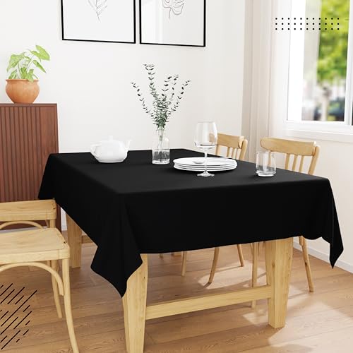 Image of Encasa XO Dining Table Cover Cloth for 6 to 8 Seater | 140x230 cm Cotton Canvas Rectangular Table Cloth | Machine Washable Tablecloth for Indoor & Outdoor Use - Jet Black Solid Color