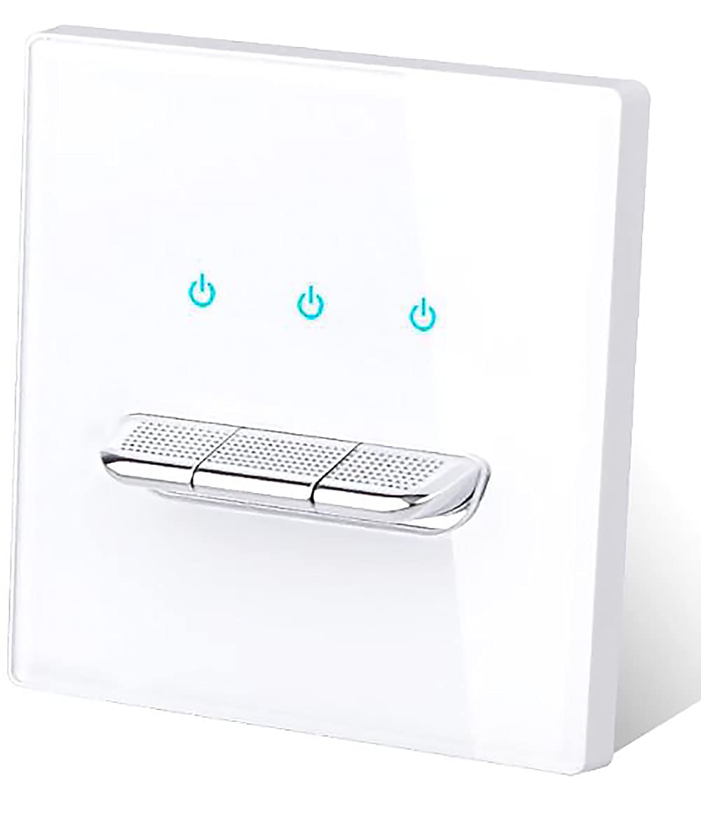 1/2/3/4 Gang 2 Way Black/White/Grey/Gold Wall Light Switch Chrome Toggle Press Button Tempered Glass Plate Blue LED Light (3 gang 2 way white) - Image 2