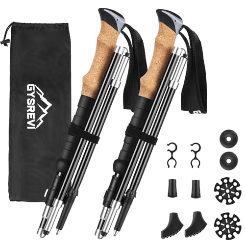 Gysrevi Bastones Senderismo, Bastones Trekking Plegables 2pcs 110cm-130cm de Aleación de Aluminio 7075 y EVA para Senderismo Alpinismo Trail Viaje