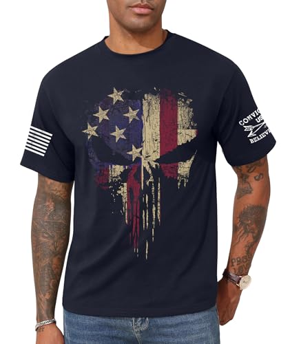 KESIHAN American Flag Skull Punisher Shirt Short Sleeve Men's Patriotic Graphic T-Shirt