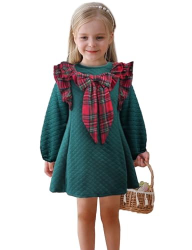 AGQT Toddler Girls Christmas Dress Red and Black Plaid Xmas Midi Dress Size 6M-5T