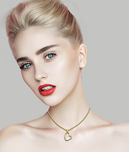 Sterling Silver Gold Heart Necklace For Women Freshwater Cultured Single Pearl Pendant Necklace With Cubic Zirconia 18" Chain For Girls Mom Her Wife (Gold, Heart 2) #TOP5