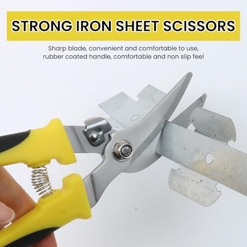 Image of 8 Inch Heavy Duty Scissors Heavy Duty Tin Snips with Stainless Steel Blade, Tin Snips for Cutting Metal Sheet, Garden Pruning Scissors Spring Loaded Labor Saving