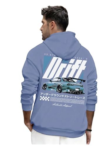 RoseSeek Mens Vintage Graphic Car Hoodies Long Sleeve Thermal Drawstring Hooded Sweatshirts Fall Pullovers Dark Blue Large