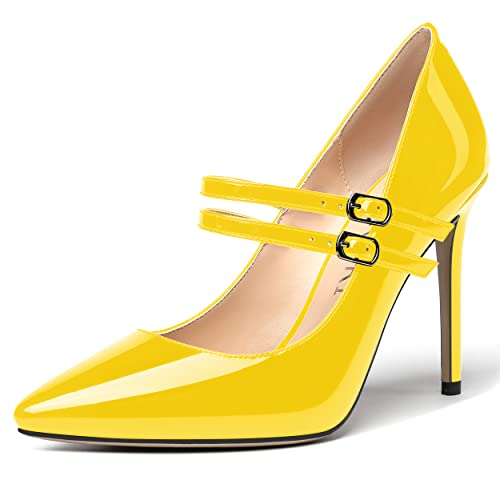 MERRORI Women's Party Slip On Patent Solid Pointed Toe T Strap Sexy Stiletto High Heel Pumps Shoes 4 Inch