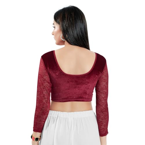Image of Vamas Women's Velvet Non-Padded Stretchable Long Sleeve Saree Blouse (A-46)