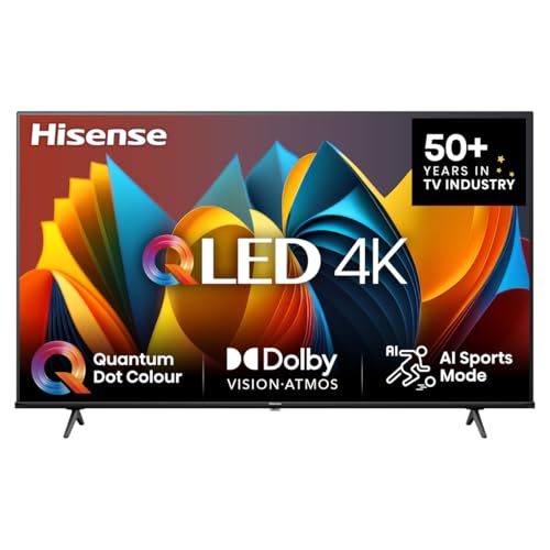 Hisense 43E7NQ 108 cm (43 Zoll) Fernseher, 4K UHD, QLED, HDR10, HDR10+ decoding, HLG, Dolby Vision Atmos, 60Hz Panel, Smooth Motion, Bluetooth, Alexa Built-in, VIDAA Voice, Schwarz [2024]