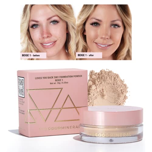 The Good Mineral Loves-You-Back 3In1 Mineral Powder Foundation (Beige 1) | Designed For Acne-Prone, Sensitive Skin. #TOP7