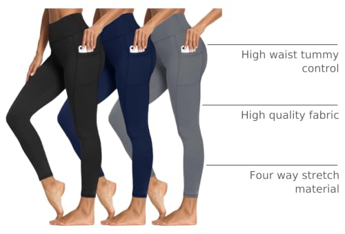 Image of Syrinx 3 Packs Leggings with Pockets for Women, Soft High Waisted Tummy Control Workout Yoga Pants