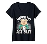 Photo Gallery donna wake up act silly meme del gatto sciocco maglietta con collo a v Photo Gallery donna wake up act silly meme del gatto sciocco maglietta con collo a v