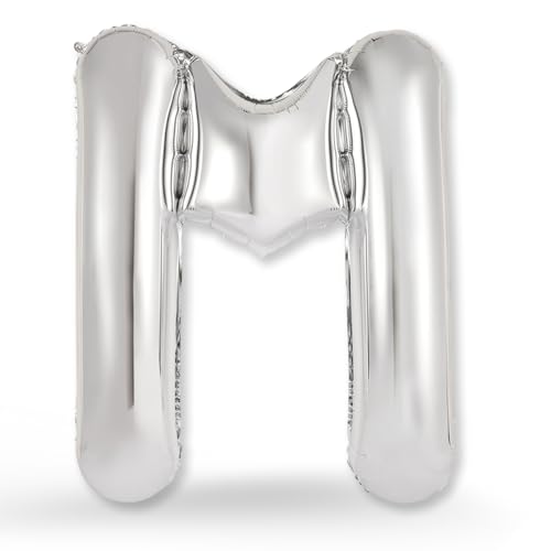 FUNXGO® Ballon Lettre M Argenté - XXL 100cm - Ballon d'anniversaire lettre M en argenté - Pour gonflage à l'hélium - Élégance Brillante pour Vos Fêtes