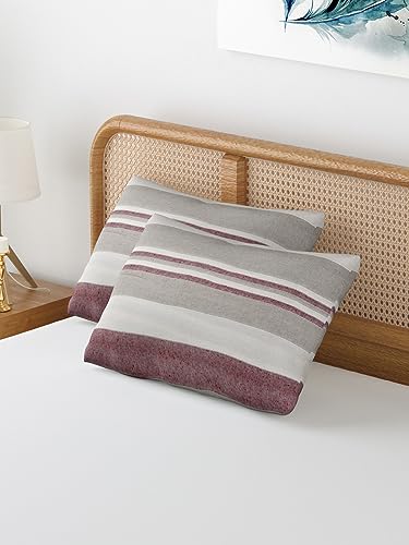 Image of 180 TC Pillow Cover Set of 2 | Pillow Cover Cotton 100% | Pillow Cover Set of 2 King Size | Wrinkle Free & Fade Resistance | Striped Pattern | Standard Size | All Season Use (Dark Brown)