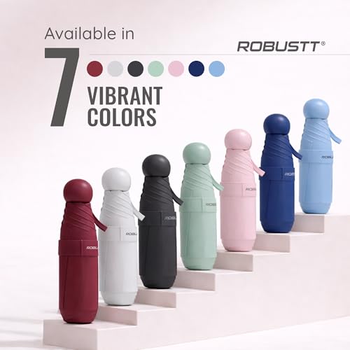 Image of Robustt Capsule Mini Foldable Travel Umbrella | Beige | UPF 50+ UV & Rain Protection | 3 Fold Compact | for Women, Men & Kids | Windproof, Waterproof, Pocket-Size with Storage Case