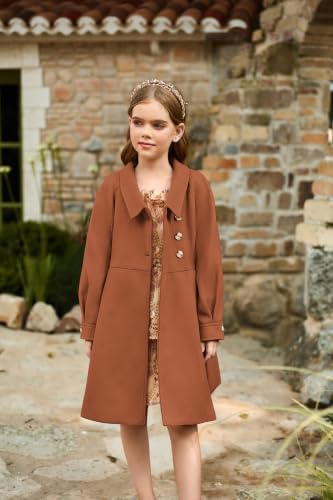 Image of GRACE KARIN Girls Dress Coat Kids Wool Lapel Long Button Jackets Fall Winter Outerwear Peacoat with Pockets 5-12Y