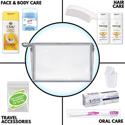 Convenience Kits International Women's 10-Piece Deluxe Kit with Travel Size TSA Compliant Essentials, Featuring: Pantene Hair Products in Reusable Toiletry Bag - Clear color - Thumbnail 2