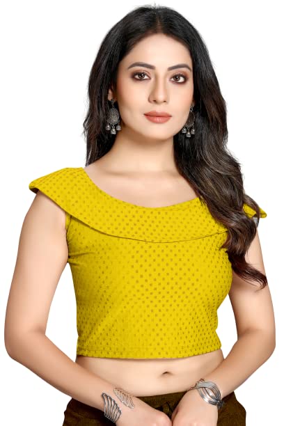Image of Cotton Lycra Stretchable Off Sholder Short Sleeves Saree Blouse Readymade Crop Top Choli for Girls and Womens