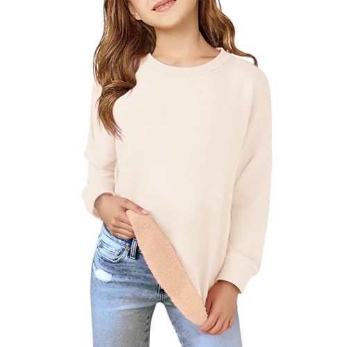 Girls Fall Sweatshirts Fleece Long Sleeve Crewneck Thermal Solid Pullover Tops Preppy Cute Warm Fuzzy Winter Clothes