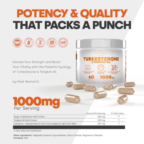 Image of Turkesterone & Tongkat Ali Lean Muscle Growth & Recovery, (120 Capsules) | Fadogia Agrestis & Turkesterone Tongkat Ali, Muscle Stack for Energy, Athletic Performance & Muscle Mass, BY Peak Revival-X