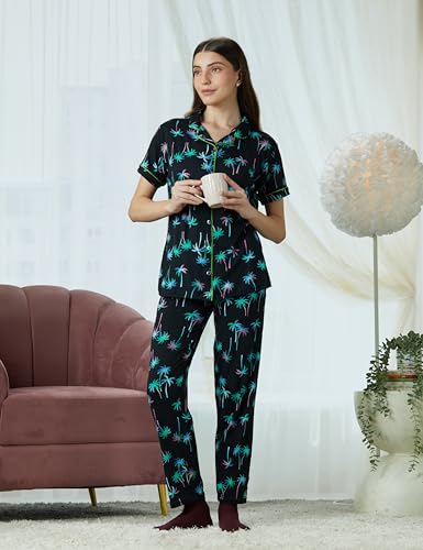 Image of Women's Pure Cotton Top & Pyjama Set - Printed Nightwear and Loungewear, Comfortable Night Suit for Sleep and Relaxation