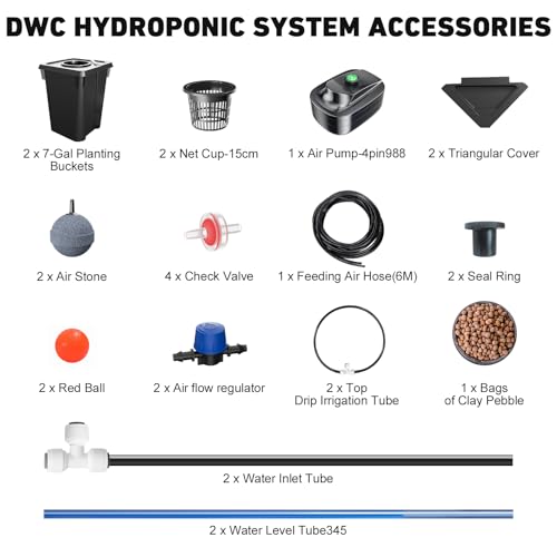 Sistema de cultivo hidropônico DWC de 2 baldes com kit de gotejamento superior, cultura em águas pro