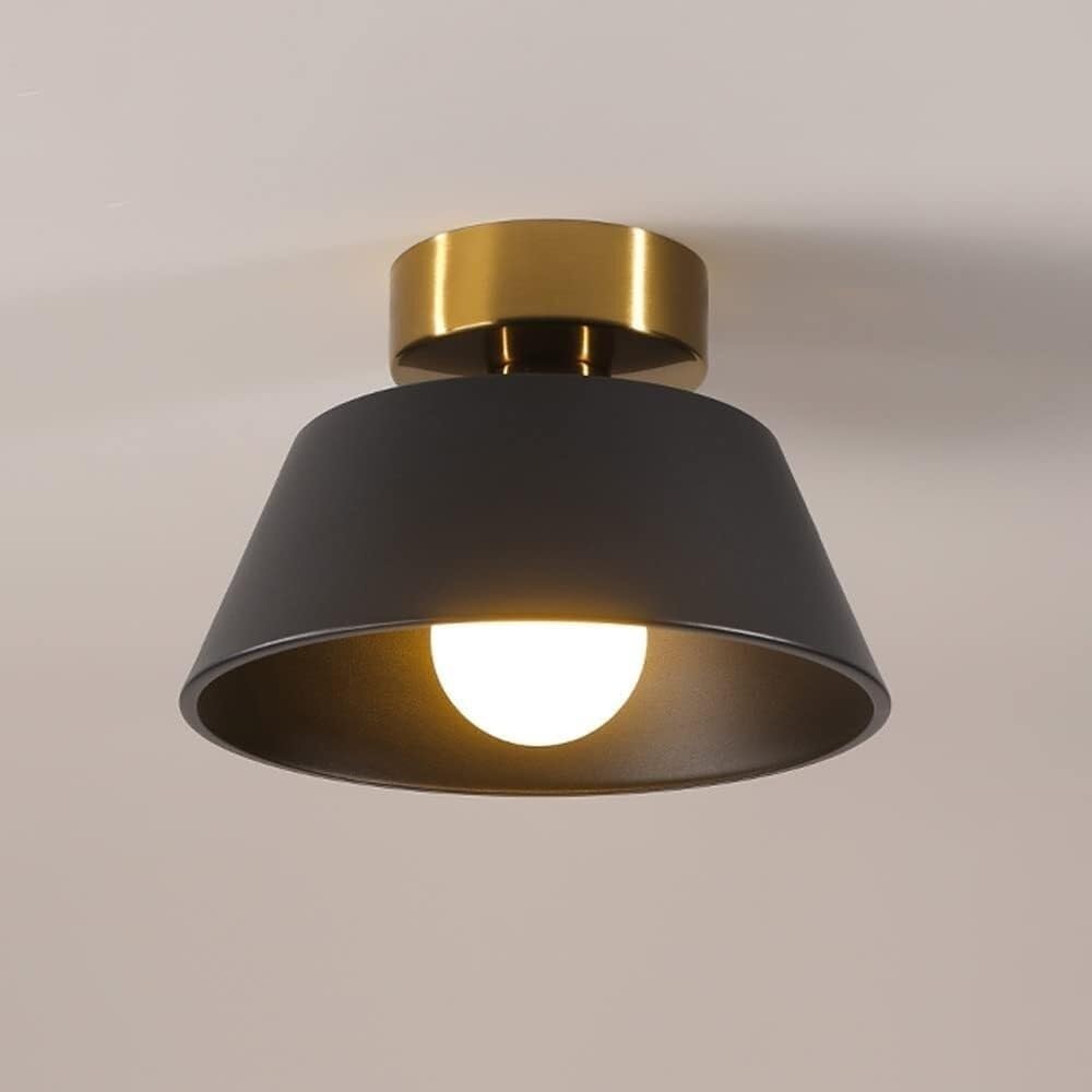COSRUB Modern Semi Flush Mount Ceiling Light, Small Bowl Ceiling Lamp Industrial Iron Ceiling Lighting for Hallway Entryway Balconies Aisle Foyer E26 Base(Black)