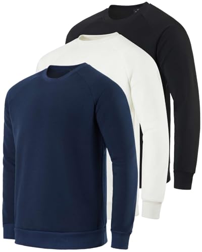 Real Essentials 3 Pack: Men's Soft Plush Fleece Crewneck Sweatshirt - Athletic Pullover Sweater (Available In Big & Tall)