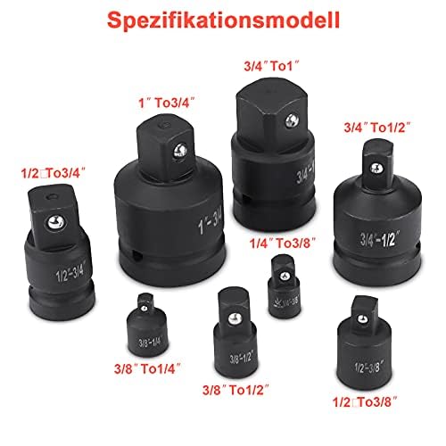 Set di adattatori per convertitori di Impatto,8 Pezzi 1/4" 3/8" 1/2" 3/4" 1" Set di adattatori per convertitori di Prese,Set di adattatori per convertitori in Acciaio al Cromo-molibdeno di qualità