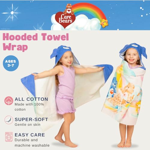 Image of Care Bears Retro Kids Super Soft Bath /Pool /Beach Soft Cotton Terry Hooded Towel Wrap, 24 in x 50 in, (Officially Licensed Product) By Franco