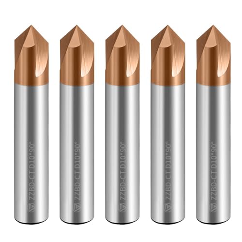 Image of Carbide Chamfer End Mills CNC Carving Bits 3 Flute TiSiN Coating V Groove 90 Degree for Different Material Like Steel Aluminum Copper Alloy 5 Pcs D10*60mm