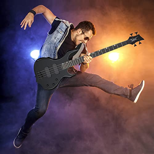 Glarry Electric Bass Guitar 4 Strings Buring Fire Style Hh Pickups For Beginner Adults Right Hand Amp Cable, Bag, Strap And Cord (Black) #TOP6